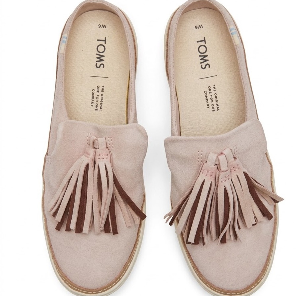 TOMS Sunrise Suede Tassel Mules Slip-On Pink - Size 6